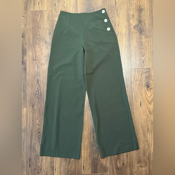 Pretty Retro Pants - Pretty Retro Women’s Olive Green Sailor Wide Leg Pants Size UK 10 High Waisted